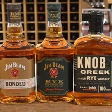 Jim Beam & Knob Creek lineup on a counter.