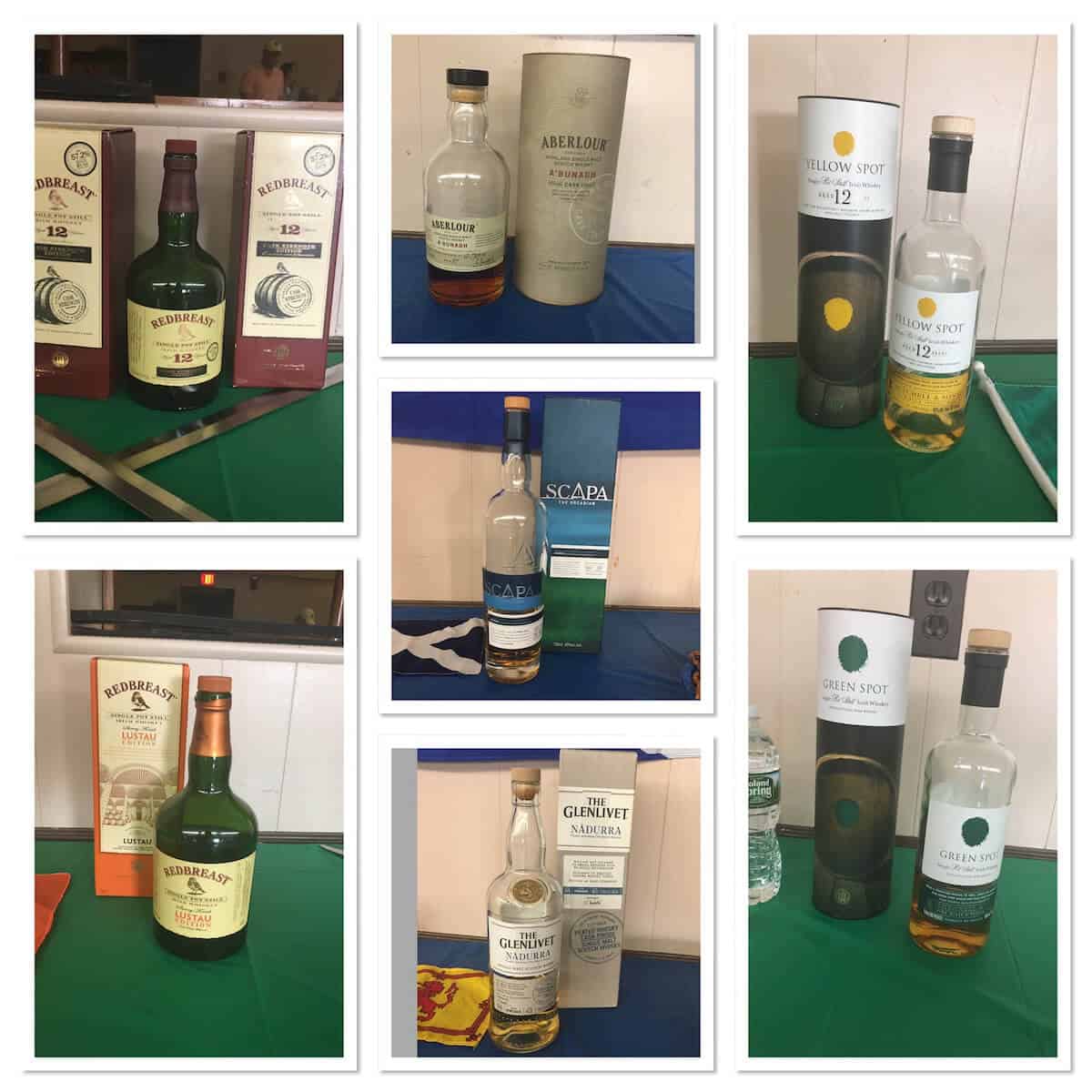 Collage of the Single Pot Still vs Single Malt Scotch tasting lineup.