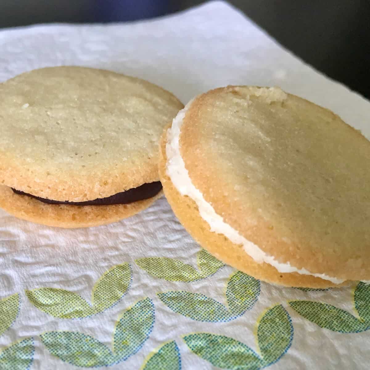 French macarons without feet on napkin closeup