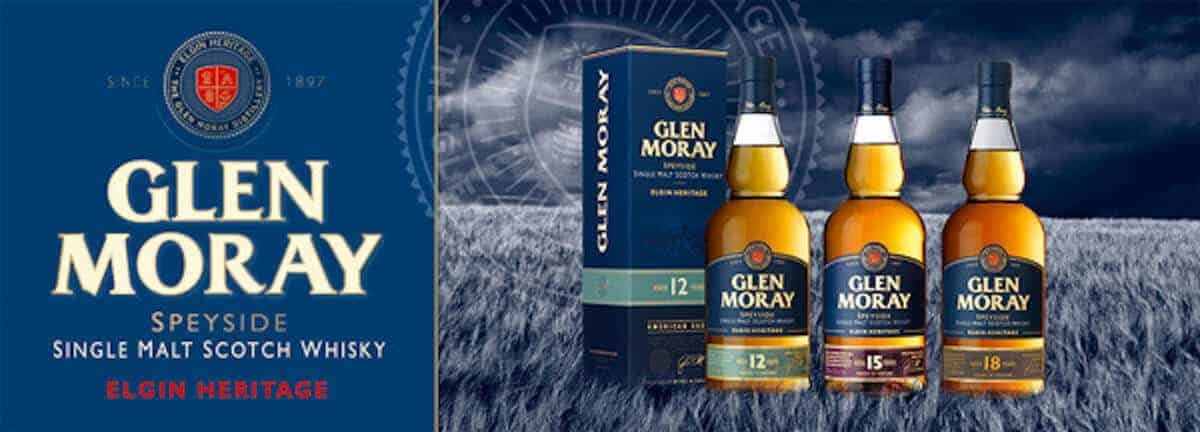 Glen Moray Single Malt Scotch Whisky advertising banner.