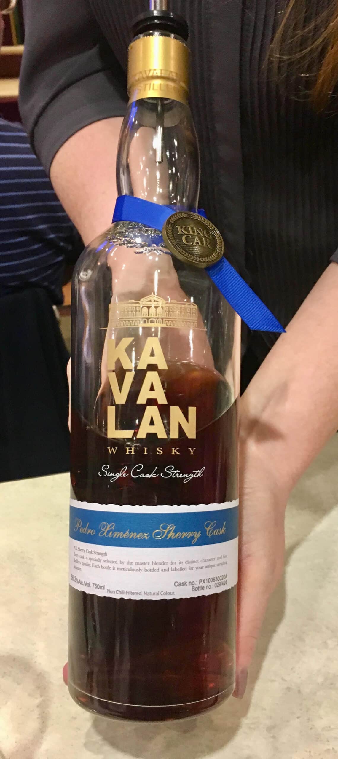 Kavalan Pedro Ximenez Sherry Cask whisky bottle.