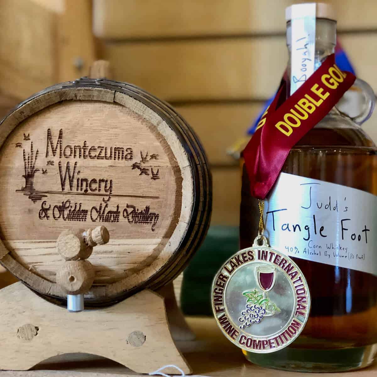 Hidden Marsh Distillery mini wine cask & bottle with award.