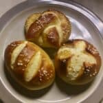 sourdough pretzels plated overhead closeup
