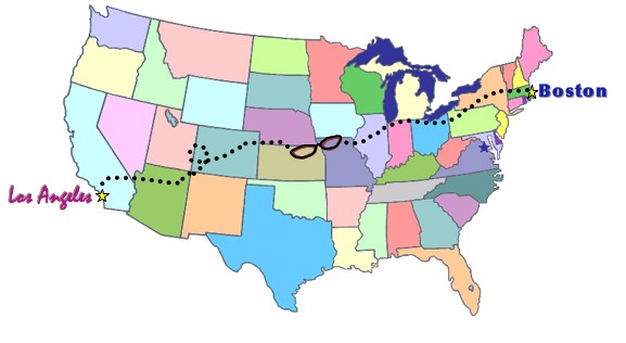 Los Angeles to Boston US map