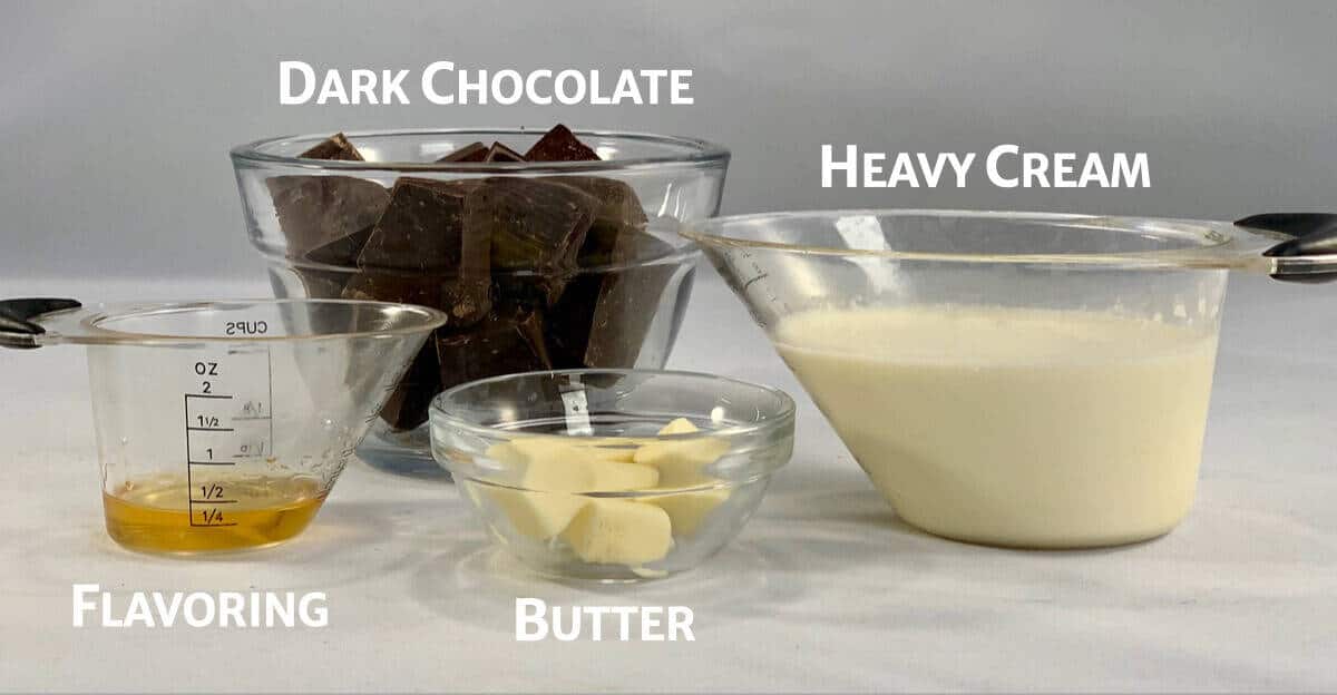 Chocolate Truffle ingredients portioned into measuring cups.