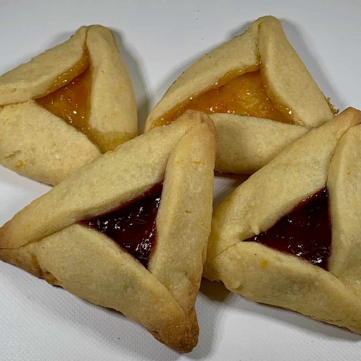 Baked raspberry & apricot hamantaschen.