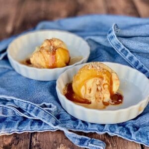 Caramel Swirl Almond Gelato topped with salted caramel sauce