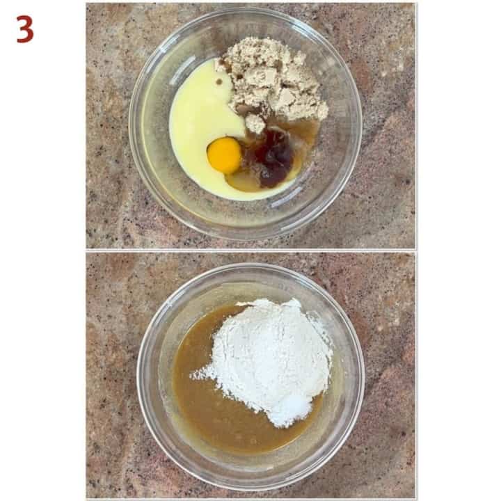 Collage of mixing blondie batter.