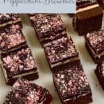 Double Chocolate Mint Brownie on a cutting board board Pinterest banner.