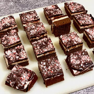 Double Chocolate Mint Brownies on a cutting board.