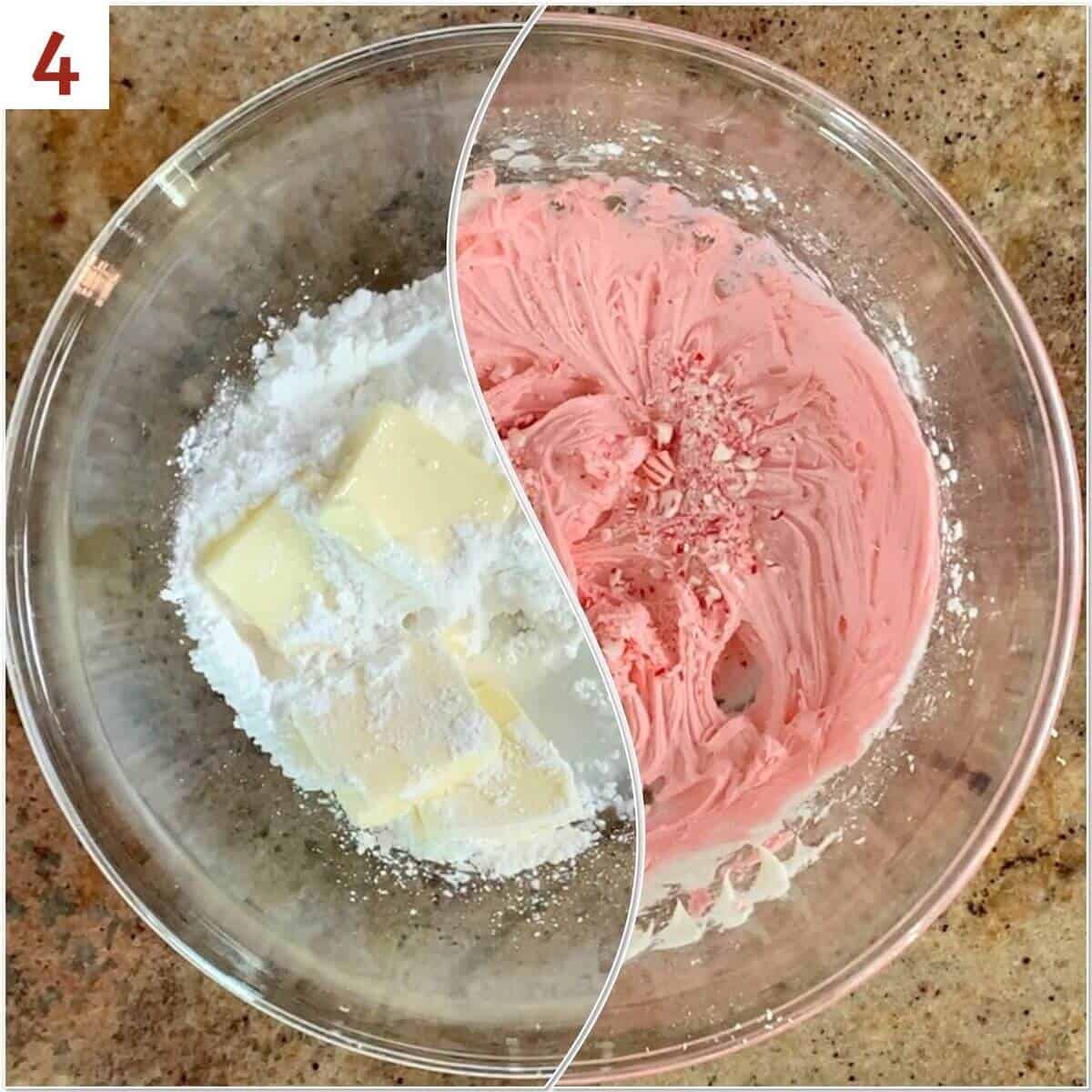 Collage of making peppermint buttercream.