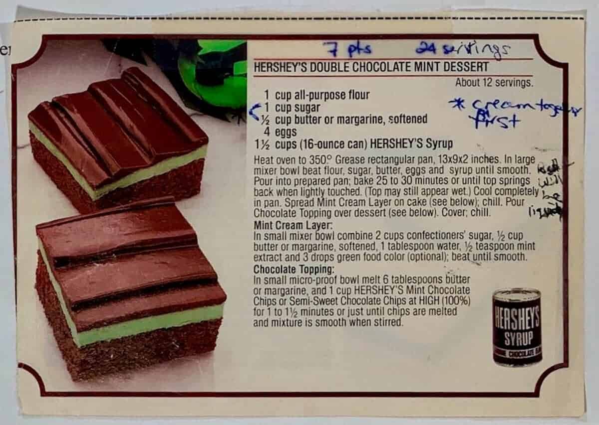 Hershey's Double Chocolate Mint dessert recipe card.