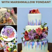 Collage of the fresh flowers on the wedding cake Pinterest banner.