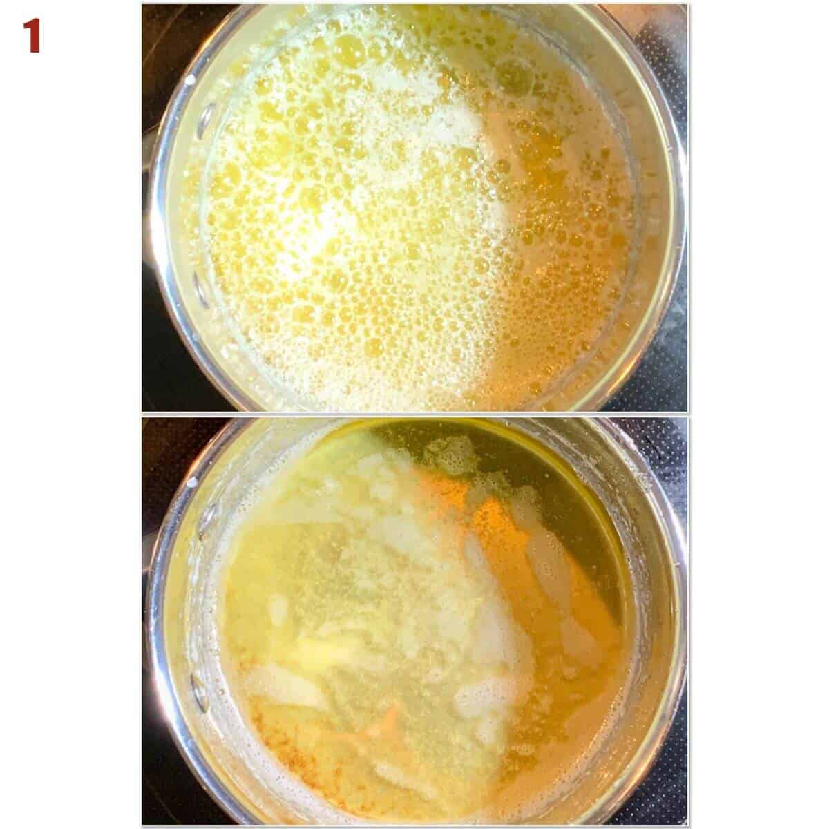 Collage of clarifying butter.