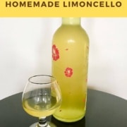 homemade limoncello in a bottle and glass Pinterest banner