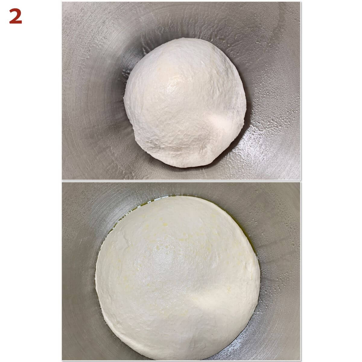 Collage of dough before & after dough rising.
