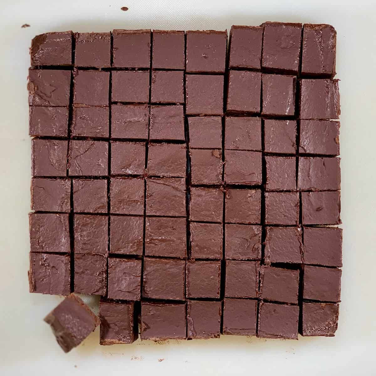 Kahlua Chocolate fudge cut into portions from above.