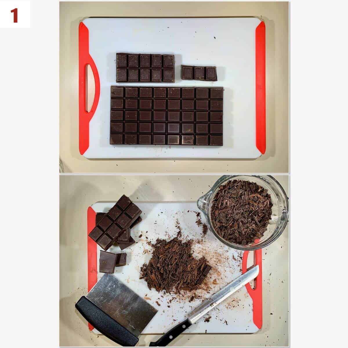 Collage of chopping chocolate.