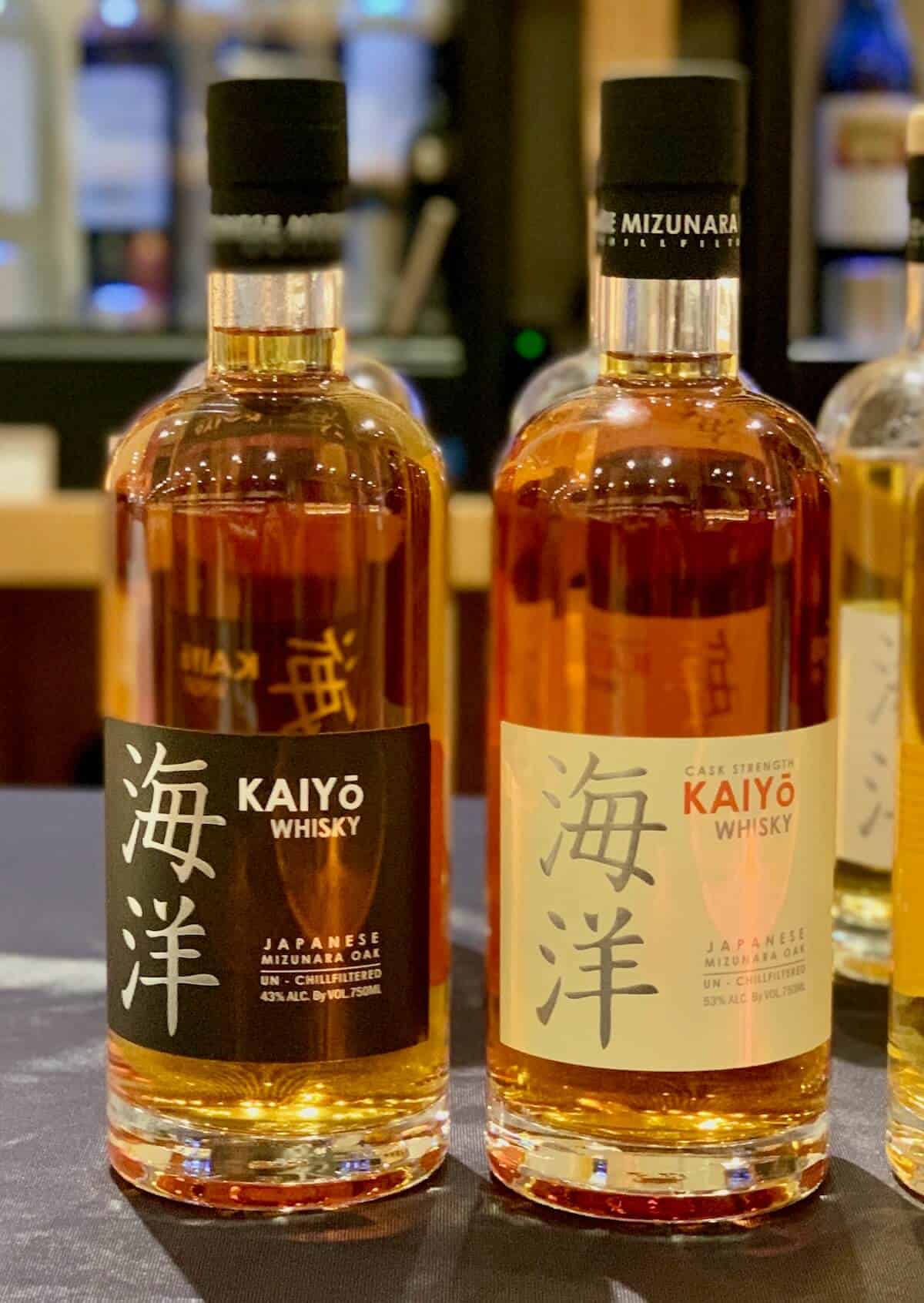 Kaiyo Japanese Whisky Signature Cask Strength bottles on a counter.