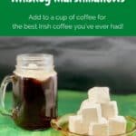 whiskey marshmallows stacked with coffee Pinterest banner.