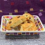 chocolate chip cream scones stacked plated closeup