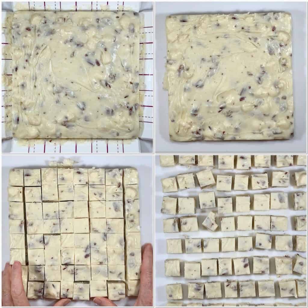 Cutting White Chocolate Marshmallow Pecan Fudge collage
