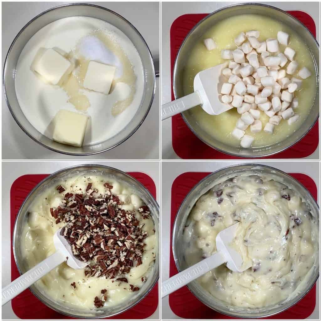 making White Chocolate Marshmallow Pecan Fudge collage