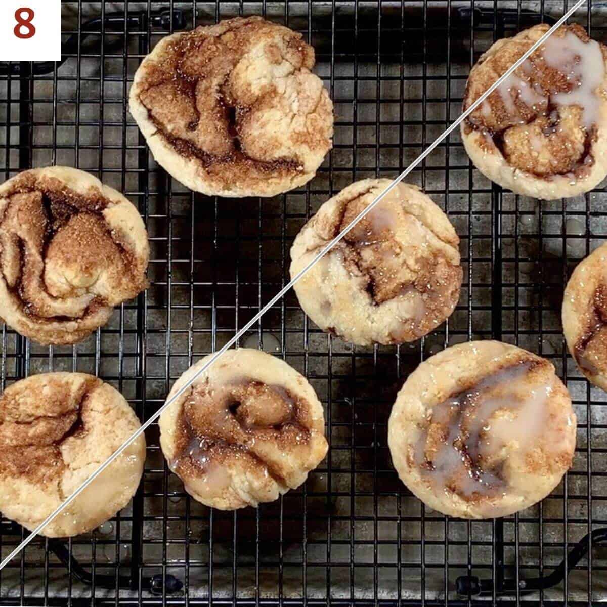 Collage of Cinnamon Rolls before & after glazing.