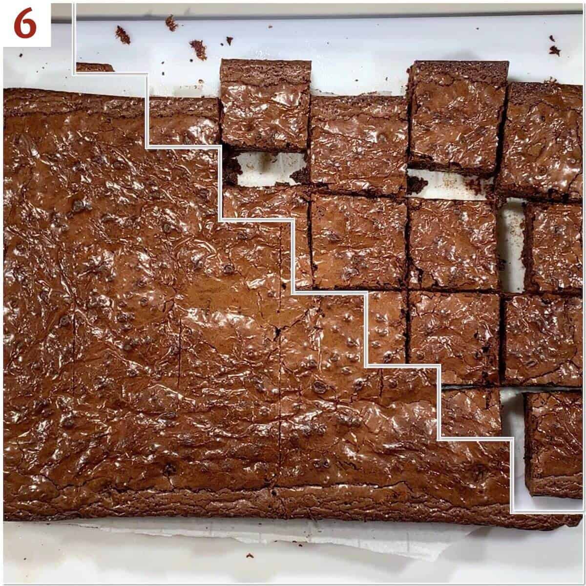 Collage of before & after cutting brownies.