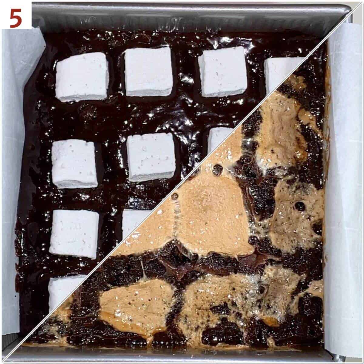 Collage of brownies before & after baking.