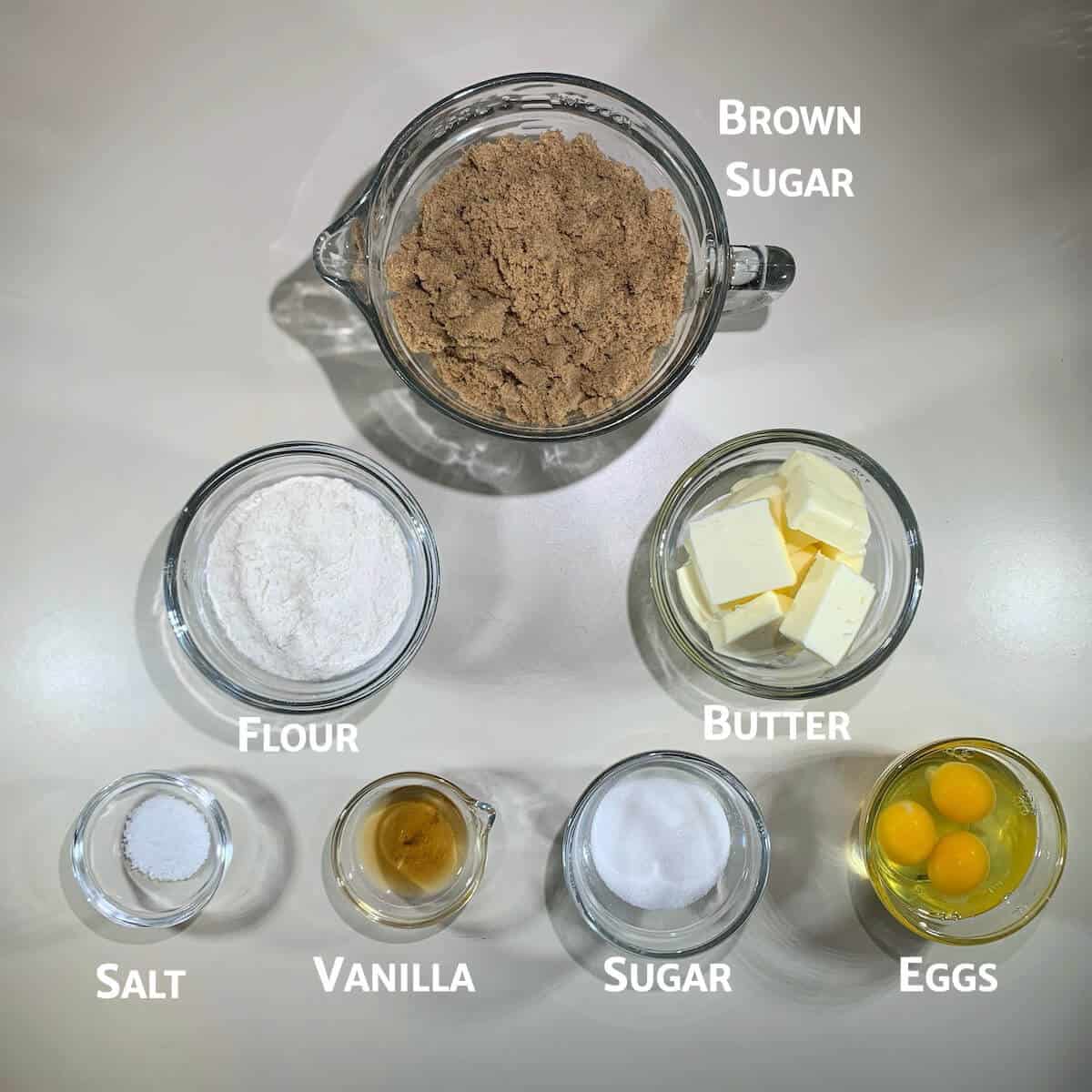 Brown Sugar pie bars ingredients portioned in glass jars.