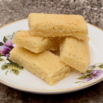 Scottish shortbread on white china plate.