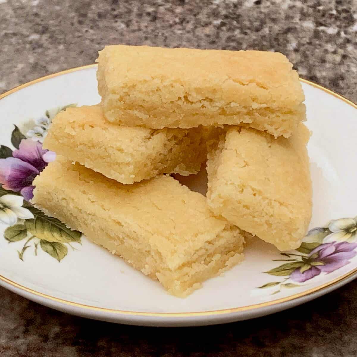 Scottish shortbread on white china plate.