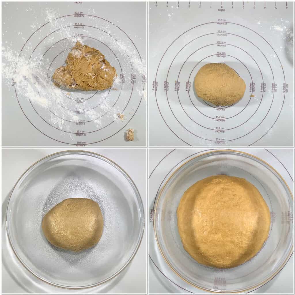 Kneading Colonial Bread dough & rising collage