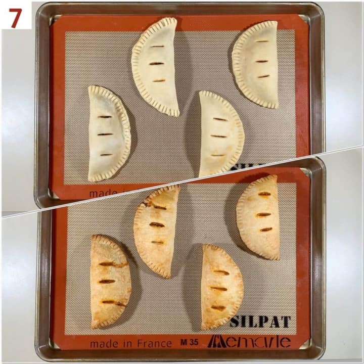 Collage of Sloppy Joes Pasties before & after baking.