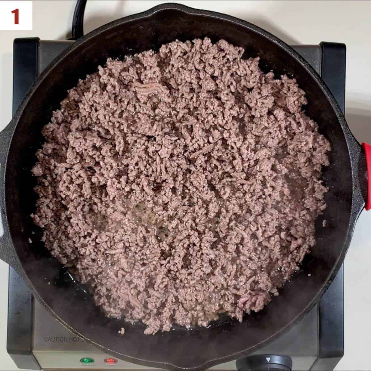Browning ground beef for sloppy joe filling.