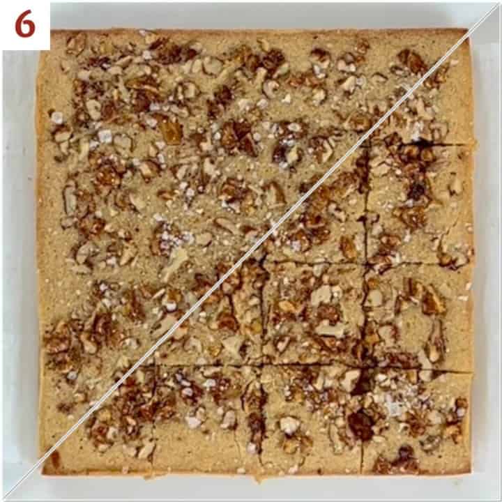 Collage of cutting blondies into squares.