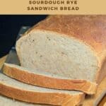 Sourdough Rye Sandwich Bread sliced Pinterest banner.