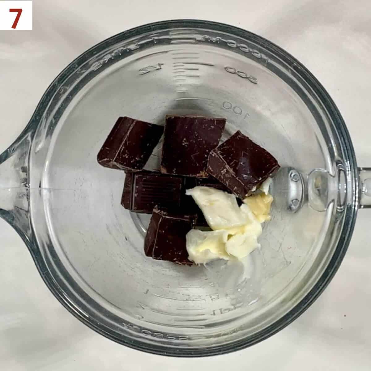 Chocolate and butter in a glass bowl.