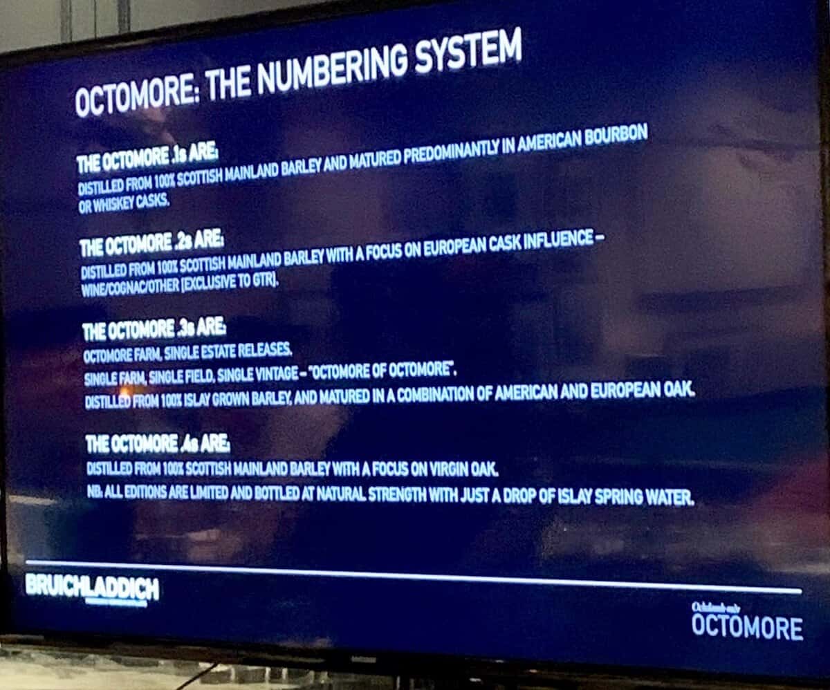 Octomore Edition series numbering system screen projection.