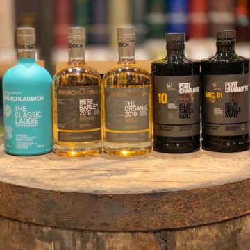 Bruichladdich unpeated and Port Charlotte heavily peated lineup.