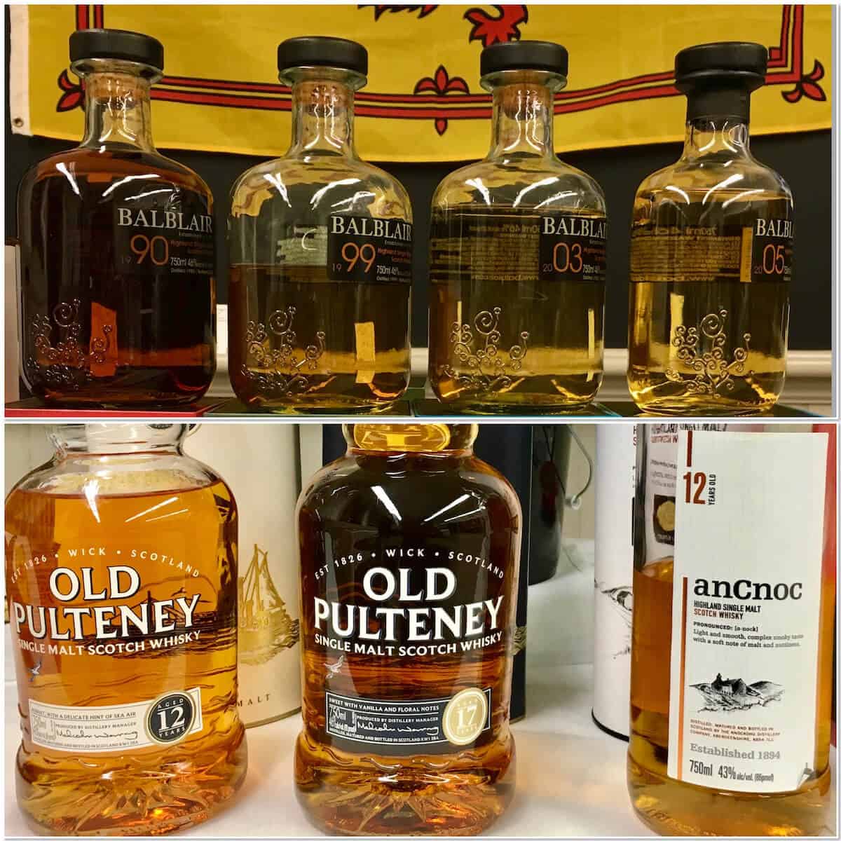 collage of Balblair & Old Pulteney lineup in bottles.