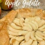 Apple galette with apples on a brown background Pinterest banner.