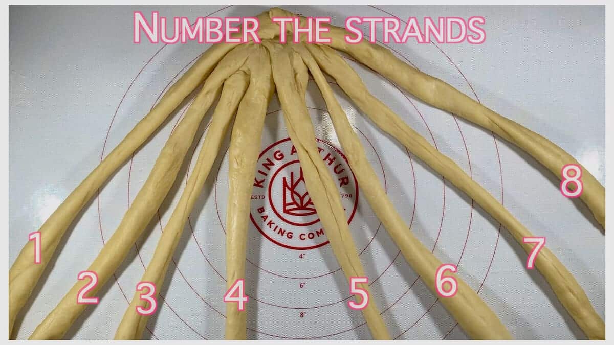 Labelling the strand numbers 1 through 8.