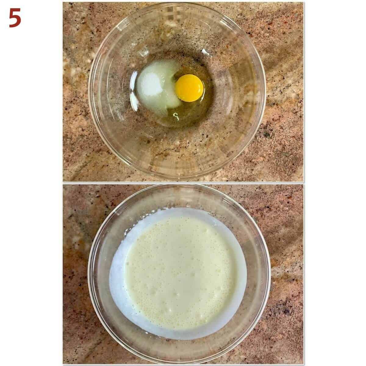 Collage of Whipping sugar & egg, then adding heavy cream.