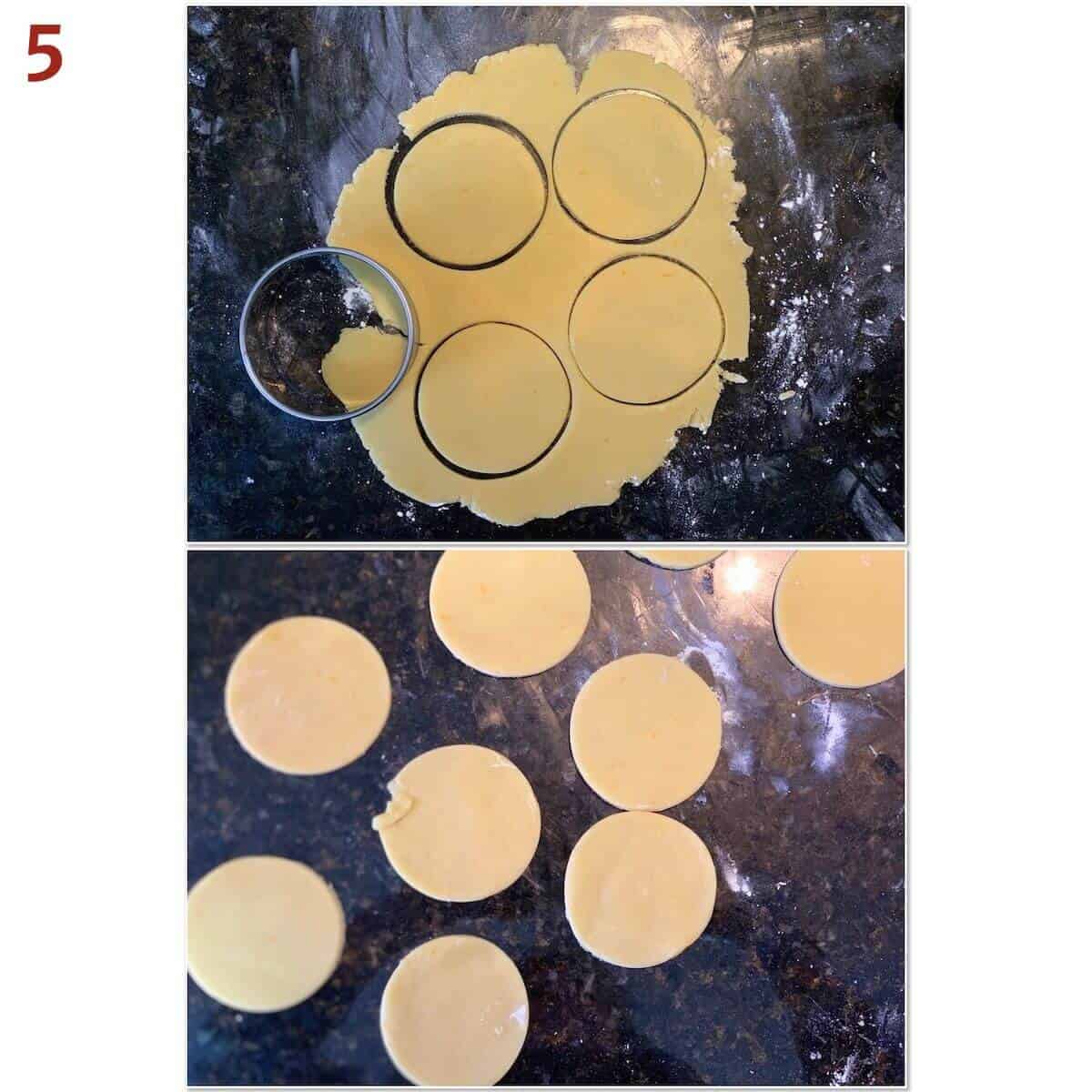 Collage of cutting out sugar cookie circles.