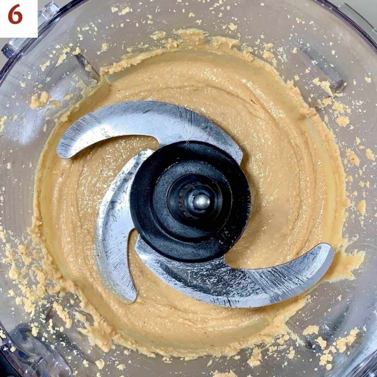 Finished peanut butter in the food processor from overhead.