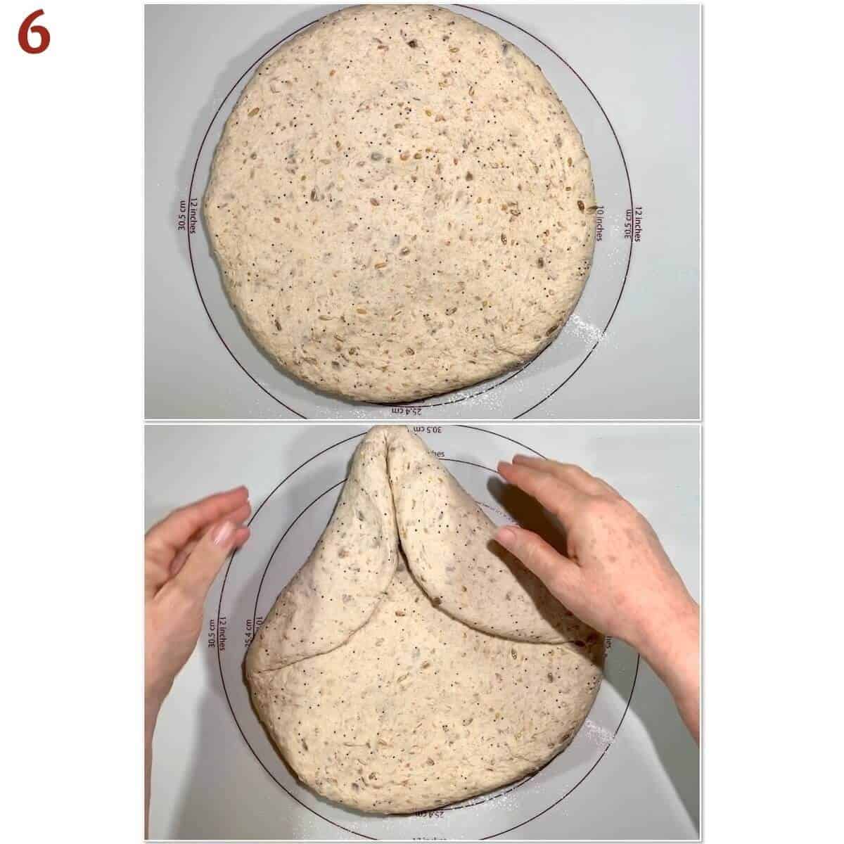 Collage of starting to shape bread dough.