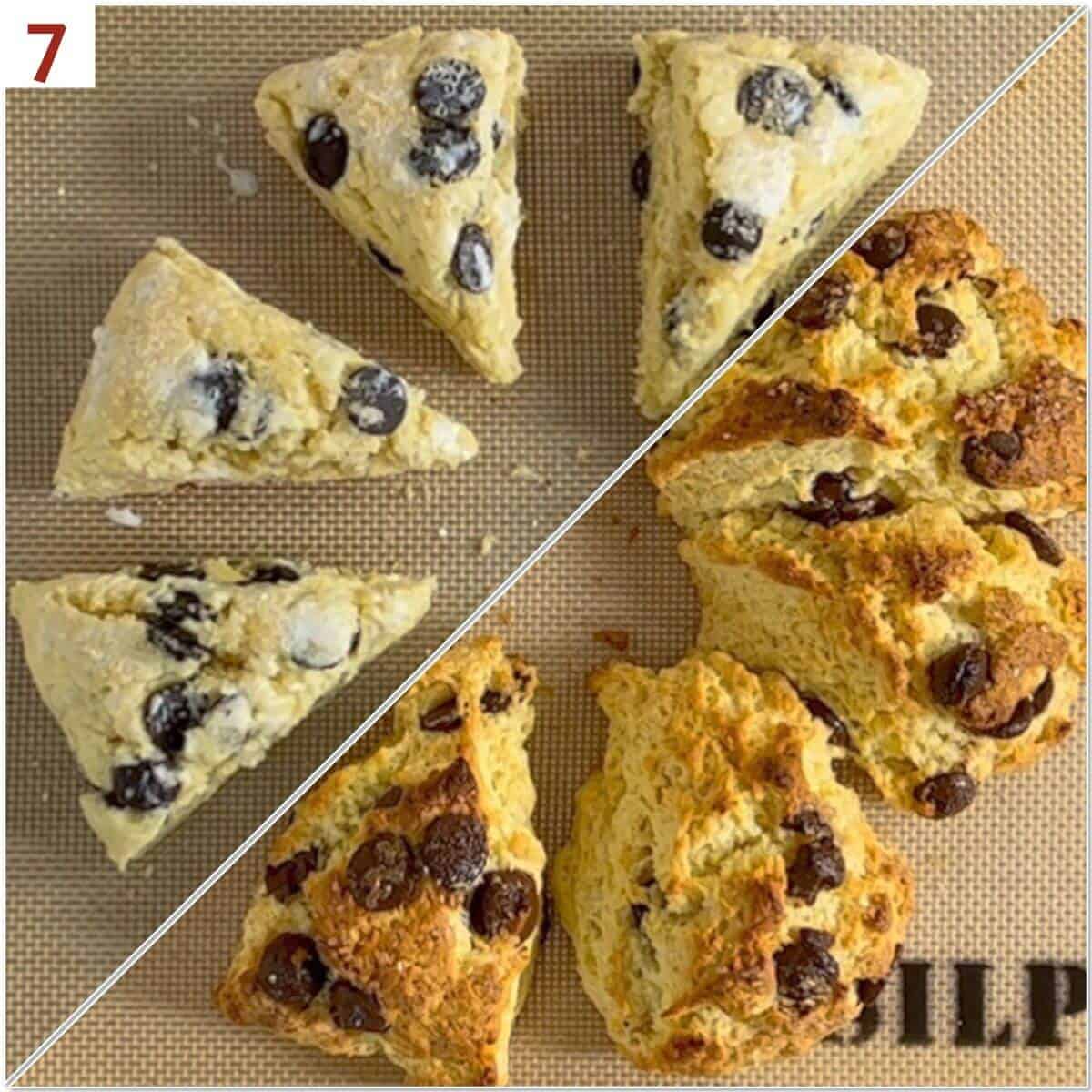 Collage of before & after baking scones.