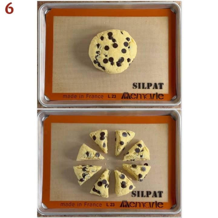 Collage of scone dough before & after portioning.